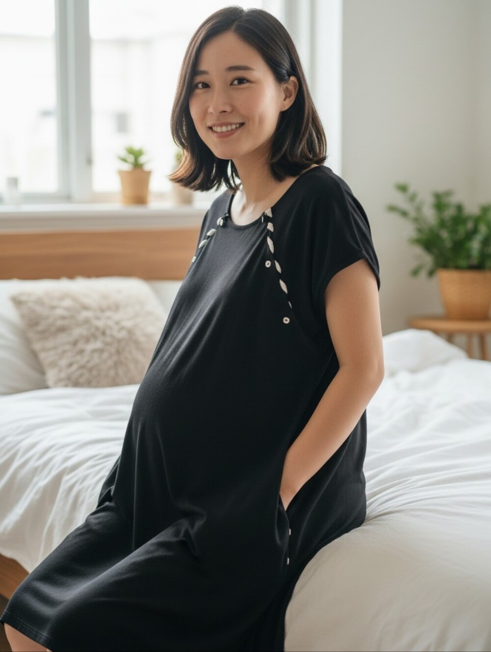 Happy Mama Snap Open Nursing Dress w/ Pockets Maternity Breast Feeding, XL